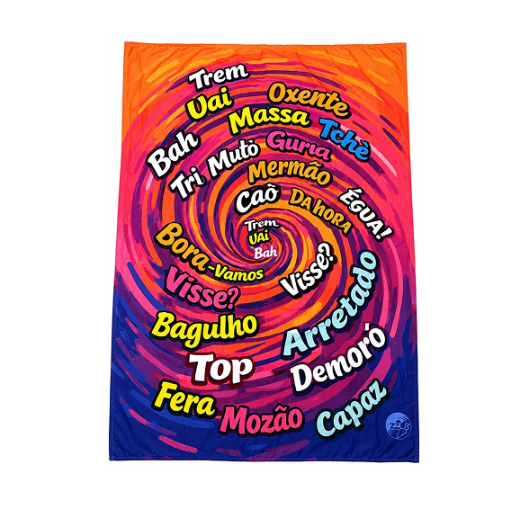 canga de praia colorida com gírias brasileiras – estampa palavras canga de praia colorida com gírias brasileiras – estampa palavras
